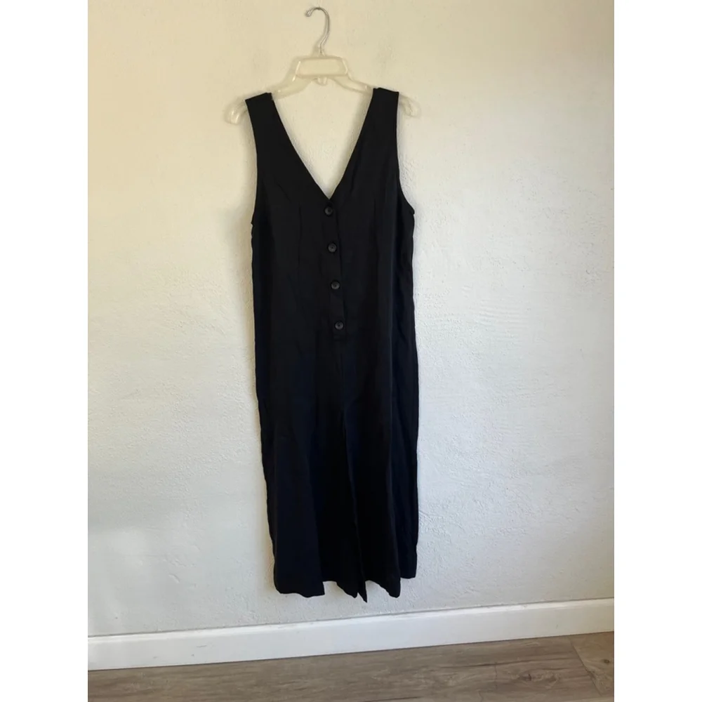 Grey Lab Woman Black Sleevless V- Neck Wide Leg Jumpsuit, Size Large